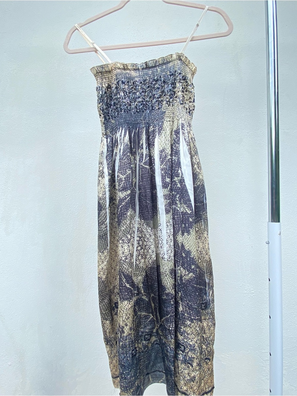 Y2K Blue & Cream Abstract Floral Sequin Fairy Dress Size S/M